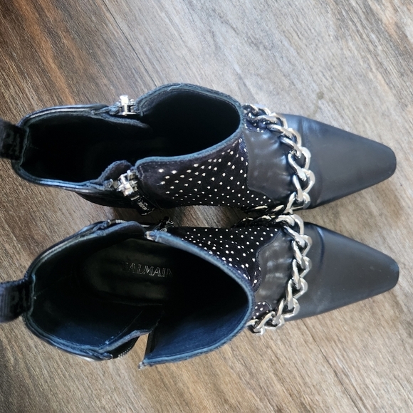 BALMAIN Paris Ella Black Suede short boot chain zippers studs italy 37.5 us 7.5 - Picture 14 of 16